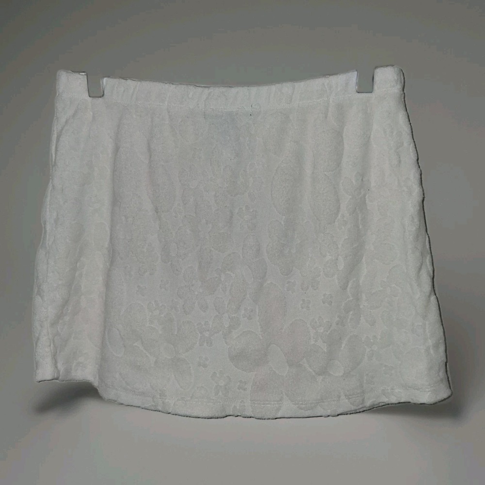 Forever 21 White Floral Terry Cloth Mini Skirt Women Large Elastic Waist Casual - Picture 5 of 5